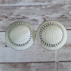 Vintage Clip On Earrings - Large Light Green Statement with Clear Gem Detail